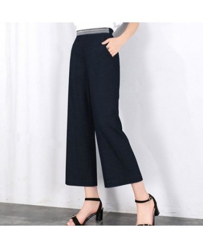 Loose Solid Wide Leg Pants Pockets Bright Line Decoration Spring Summer Thin Women's Clothing 2022 Elastic Waist Casual Capri...