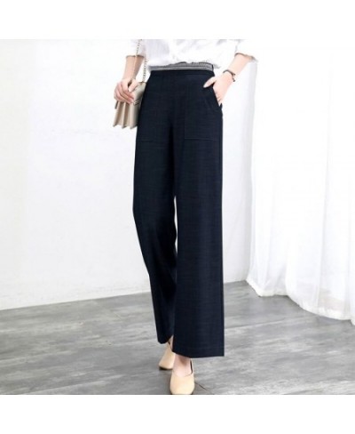 Loose Solid Wide Leg Pants Pockets Bright Line Decoration Spring Summer Thin Women's Clothing 2022 Elastic Waist Casual Capri...