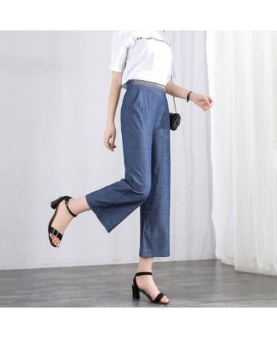 Loose Solid Wide Leg Pants Pockets Bright Line Decoration Spring Summer Thin Women's Clothing 2022 Elastic Waist Casual Capri...