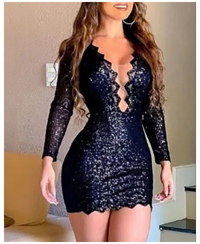 Long Sleeve Allover Sequins Sheer Mesh Party Dress $38.10 - Dresses