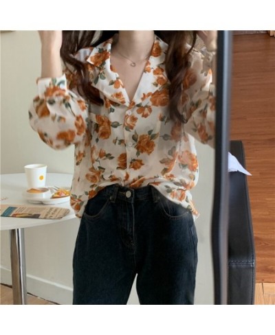 Autumn retro temperament white floral suit collar shirt chiffon shirt sunscreen primer fashion blouse $46.71 - Blouses & Shirts