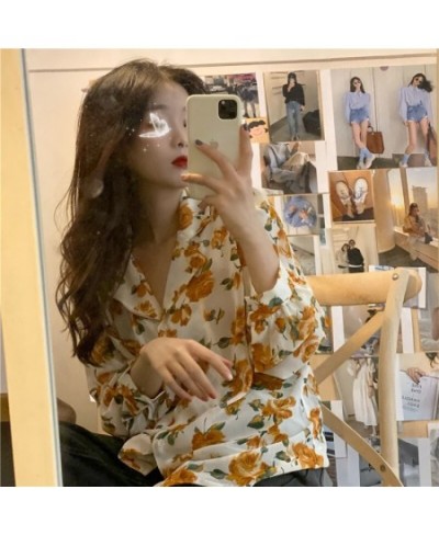 Autumn retro temperament white floral suit collar shirt chiffon shirt sunscreen primer fashion blouse $46.71 - Blouses & Shirts