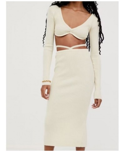 Sexy Women Beige High Waist Knit Skirt Fashion Female Back Hem Slit Pencil Skirt Autumn Ladies Midi Faldas $42.39 - Skirts