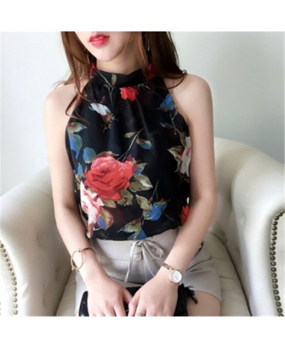 2023 Chiffon Blouse Sleeveless Halter Shirt Stripe Flower Dot Black White Tops 2023 Summer Woman Fashion Elegant Blusas ZY339...