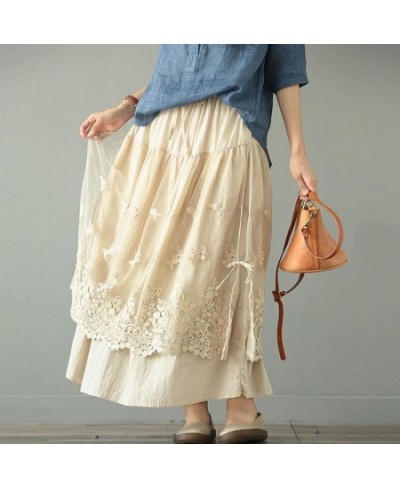 Summer Loose Leisure All-match Retro Embroidery Skirt 2023 New Simple Comfortable Solid Color Women Fashion Half Skirt $52.81...