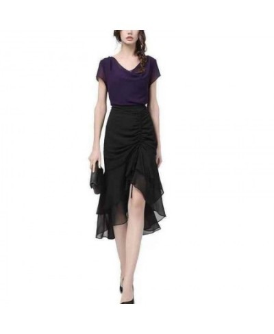 Summer High Waist Slit Black Skirt Women 2022 Summer New High Waist Slimming Fishtail Hip Mid-Length Tulle Women $39.21 - Skirts