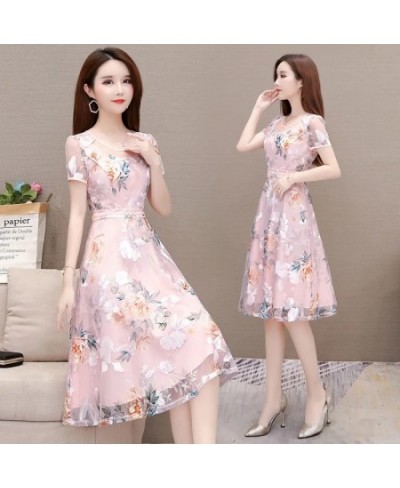 Elegant Print A-Line Dress For Women Party 2023 Summer Korean Short Sleeve Knee-Length Tulle Dresses Robe Femme Vestidos Vera...