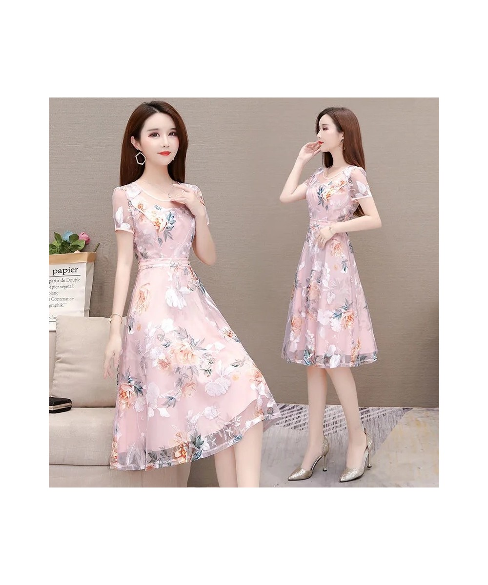 Elegant Print A-Line Dress For Women Party 2023 Summer Korean Short Sleeve Knee-Length Tulle Dresses Robe Femme Vestidos Vera...