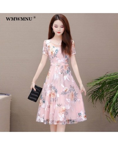 Elegant Print A-Line Dress For Women Party 2023 Summer Korean Short Sleeve Knee-Length Tulle Dresses Robe Femme Vestidos Vera...