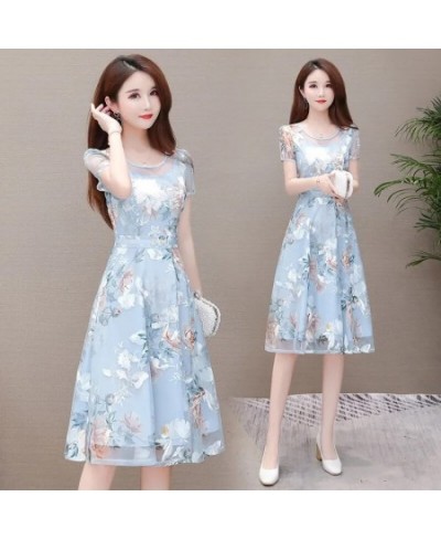 Elegant Print A-Line Dress For Women Party 2023 Summer Korean Short Sleeve Knee-Length Tulle Dresses Robe Femme Vestidos Vera...