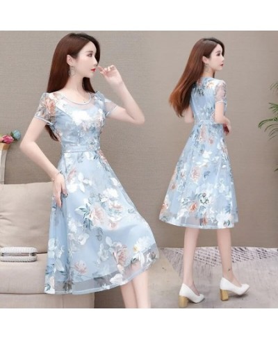 Elegant Print A-Line Dress For Women Party 2023 Summer Korean Short Sleeve Knee-Length Tulle Dresses Robe Femme Vestidos Vera...