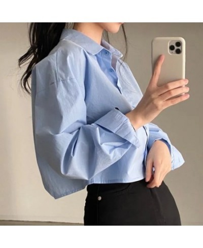 2023 Spring New Casual Long Sleeve Women White Shirt Korea Style Solid Button Up Split Woman Crop Tops Blouse Party Clothing ...