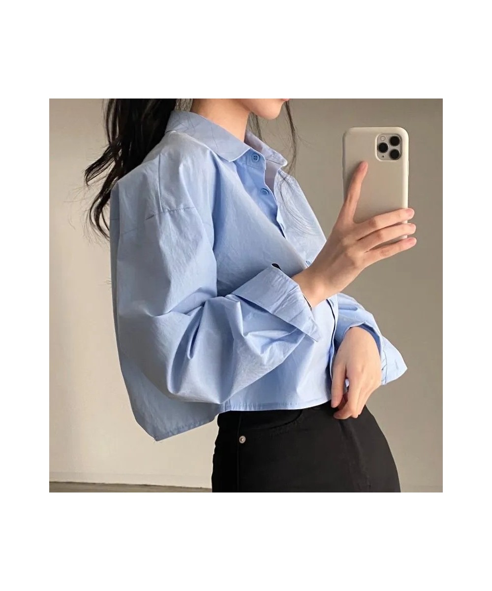 2023 Spring New Casual Long Sleeve Women White Shirt Korea Style Solid Button Up Split Woman Crop Tops Blouse Party Clothing ...