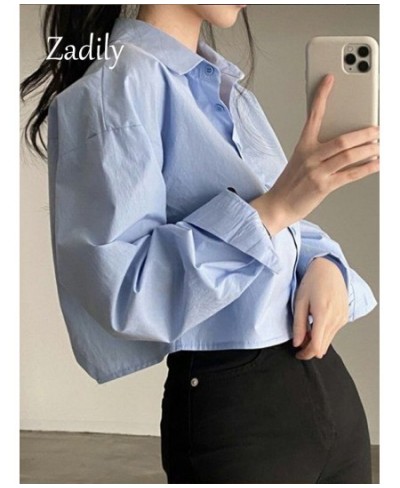 2023 Spring New Casual Long Sleeve Women White Shirt Korea Style Solid Button Up Split Woman Crop Tops Blouse Party Clothing ...