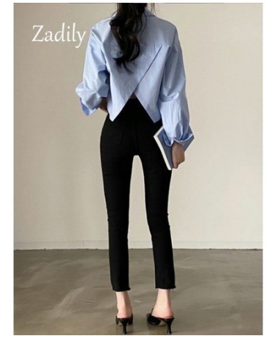 2023 Spring New Casual Long Sleeve Women White Shirt Korea Style Solid Button Up Split Woman Crop Tops Blouse Party Clothing ...