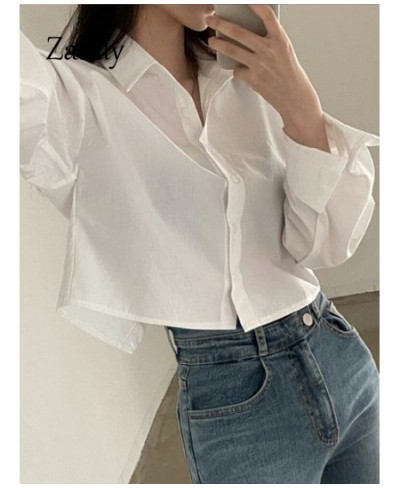 2023 Spring New Casual Long Sleeve Women White Shirt Korea Style Solid Button Up Split Woman Crop Tops Blouse Party Clothing ...