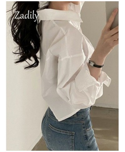 2023 Spring New Casual Long Sleeve Women White Shirt Korea Style Solid Button Up Split Woman Crop Tops Blouse Party Clothing ...