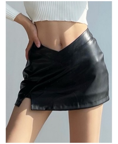 Hot Y2K Black PU Leather Women's Mini Skirt 2022 Vintage Sexy Skirts Irregular Waist with Anti-glare Culottes faldas ropa muj...