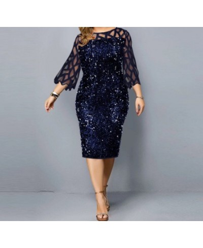 Plus Size Women Clothing Lace Cutout Sequin Design Sexy Solid Color Slim Party Dress Elegant Wedding Dresses for Women O-Neck...