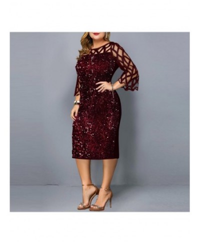 Plus Size Women Clothing Lace Cutout Sequin Design Sexy Solid Color Slim Party Dress Elegant Wedding Dresses for Women O-Neck...