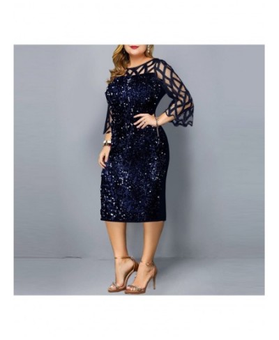 Plus Size Women Clothing Lace Cutout Sequin Design Sexy Solid Color Slim Party Dress Elegant Wedding Dresses for Women O-Neck...