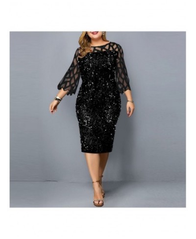 Plus Size Women Clothing Lace Cutout Sequin Design Sexy Solid Color Slim Party Dress Elegant Wedding Dresses for Women O-Neck...