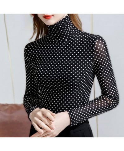 2022 High Collar Lady Autumn Slim Sexy Bottoming Shirt Women New Vintage Wave Point Lace Gauze Long Sleeve Fashion T-shirt $3...