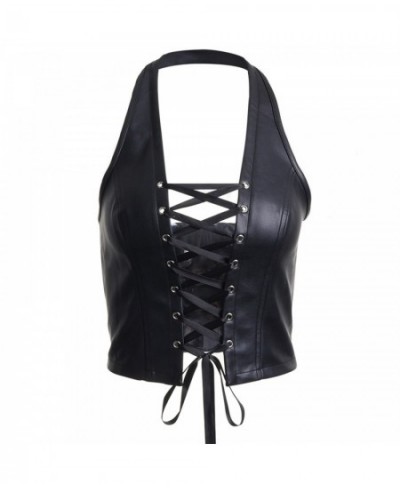 Halter PU Black Vest Punk Style Sexy Hollow Out leather Camisole Women Bandage Crop Tops Club Party Night Wear $26.03 - Tops ...