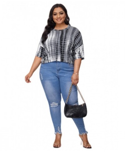 Plus Size Half Sleeve Summer Casual T-shirt Women Loose Fit Boyfriend O-Neck Tie Dye Street Blouse Top Big Size Tee 5XL 6XL 7...