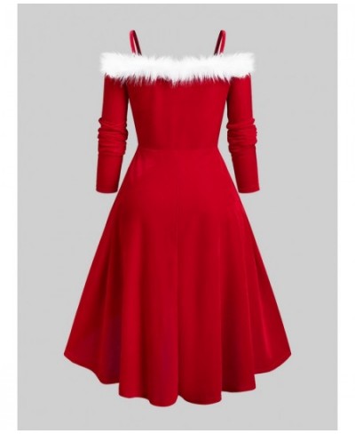 Lace Up Cold Shoulder Velvet Midi Dresses Vestidos New Red High Low Cocktail Party Christmas Xmas Dress For Women 5XL $43.61 ...