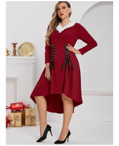 Lace Up Cold Shoulder Velvet Midi Dresses Vestidos New Red High Low Cocktail Party Christmas Xmas Dress For Women 5XL $43.61 ...