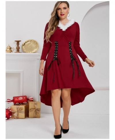 Lace Up Cold Shoulder Velvet Midi Dresses Vestidos New Red High Low Cocktail Party Christmas Xmas Dress For Women 5XL $43.61 ...