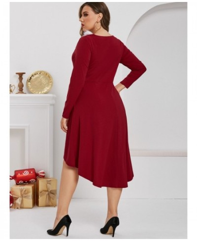 Lace Up Cold Shoulder Velvet Midi Dresses Vestidos New Red High Low Cocktail Party Christmas Xmas Dress For Women 5XL $43.61 ...