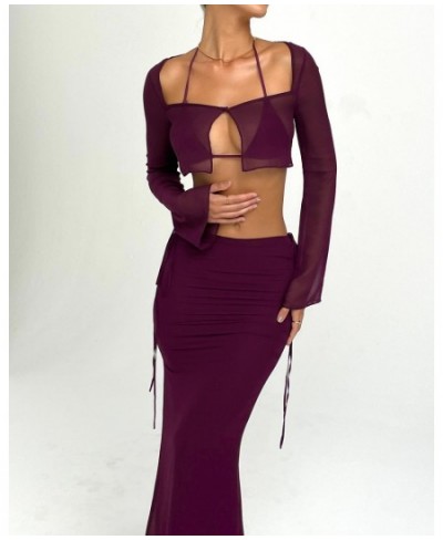 Solid Chiffon Two Piece Set Women Summer Short Cardigan+Slit Long Skirt Sets 2022 Sexy Vacation Beach Outfits For Women $33.0...