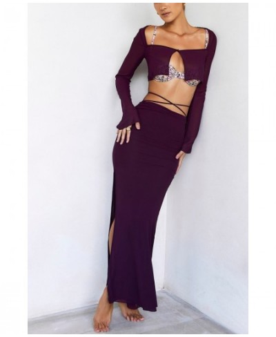 Solid Chiffon Two Piece Set Women Summer Short Cardigan+Slit Long Skirt Sets 2022 Sexy Vacation Beach Outfits For Women $33.0...