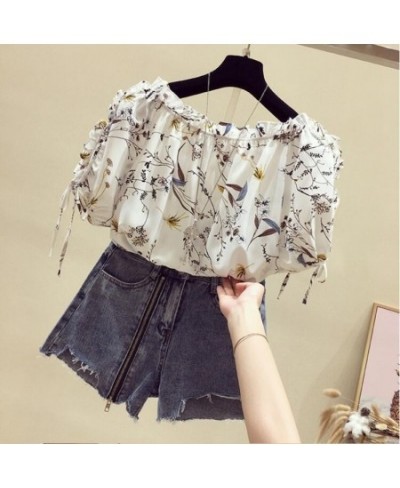 Fashion women blouses 2023 Ruffled print chiffon blouse shirt summer tops short sleeve women shirts Black and white $42.11 - ...