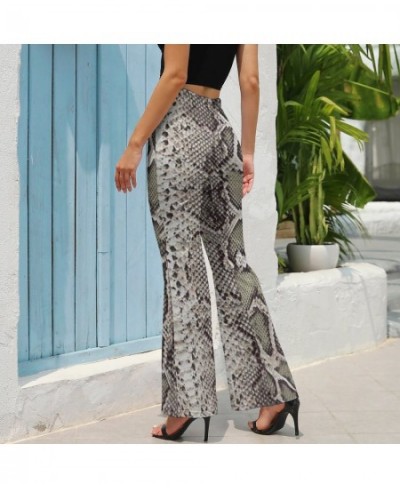 Snakeskin Print Casual Pants Faux Snake Skin Leather Pattern Modern Printed Flare Trousers Slim Fit Stretch Korean Fashion $3...