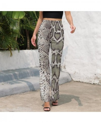 Snakeskin Print Casual Pants Faux Snake Skin Leather Pattern Modern Printed Flare Trousers Slim Fit Stretch Korean Fashion $3...