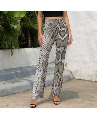 Snakeskin Print Casual Pants Faux Snake Skin Leather Pattern Modern Printed Flare Trousers Slim Fit Stretch Korean Fashion $3...