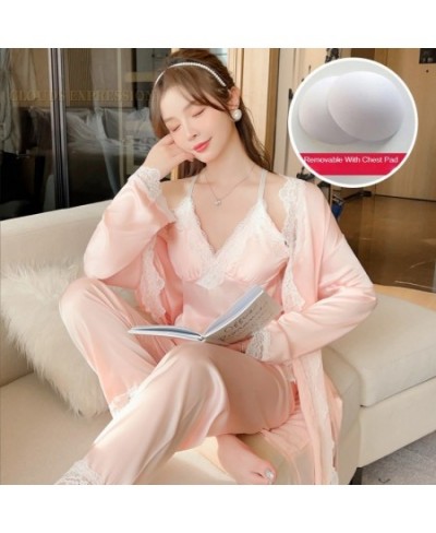 3PCS Sets Elegant Ladies Faux Silk Polyester Satin Nightwear Sexy Womens Pajama Sets Homewear Luxury Pajamas Female Sleepwear...