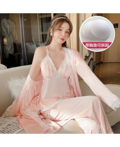 3PCS Sets Elegant Ladies Faux Silk Polyester Satin Nightwear Sexy Womens Pajama Sets Homewear Luxury Pajamas Female Sleepwear...