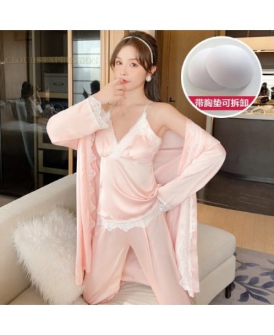 3PCS Sets Elegant Ladies Faux Silk Polyester Satin Nightwear Sexy Womens Pajama Sets Homewear Luxury Pajamas Female Sleepwear...