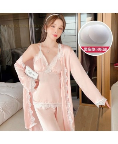 3PCS Sets Elegant Ladies Faux Silk Polyester Satin Nightwear Sexy Womens Pajama Sets Homewear Luxury Pajamas Female Sleepwear...