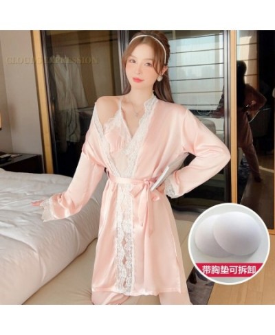 3PCS Sets Elegant Ladies Faux Silk Polyester Satin Nightwear Sexy Womens Pajama Sets Homewear Luxury Pajamas Female Sleepwear...