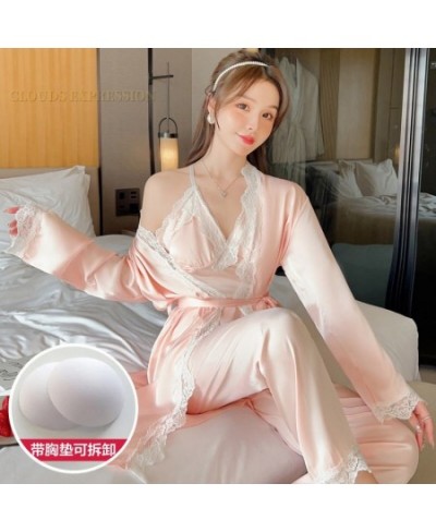 3PCS Sets Elegant Ladies Faux Silk Polyester Satin Nightwear Sexy Womens Pajama Sets Homewear Luxury Pajamas Female Sleepwear...