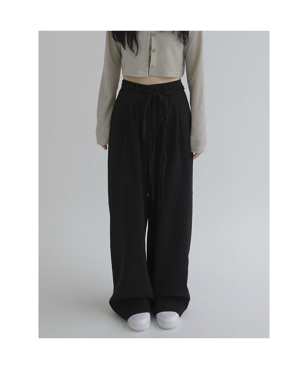 Women Pants High Waisted Wide Leg Pants Loose Black Grey Streetwear Straight Trousers Lace Up Korean Fashion Full Length $52....