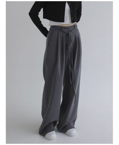 Women Pants High Waisted Wide Leg Pants Loose Black Grey Streetwear Straight Trousers Lace Up Korean Fashion Full Length $52....