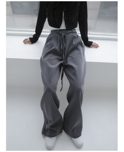 Women Pants High Waisted Wide Leg Pants Loose Black Grey Streetwear Straight Trousers Lace Up Korean Fashion Full Length $52....