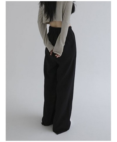 Women Pants High Waisted Wide Leg Pants Loose Black Grey Streetwear Straight Trousers Lace Up Korean Fashion Full Length $52....