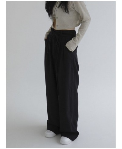 Women Pants High Waisted Wide Leg Pants Loose Black Grey Streetwear Straight Trousers Lace Up Korean Fashion Full Length $52....